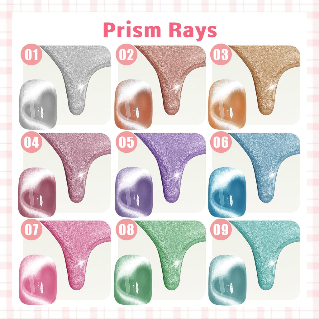 Karroy Cat Eye Gel Nail Polish Set – Magnetic Shimmer Kit, 9 Colors F, Soak-Off UV/LED