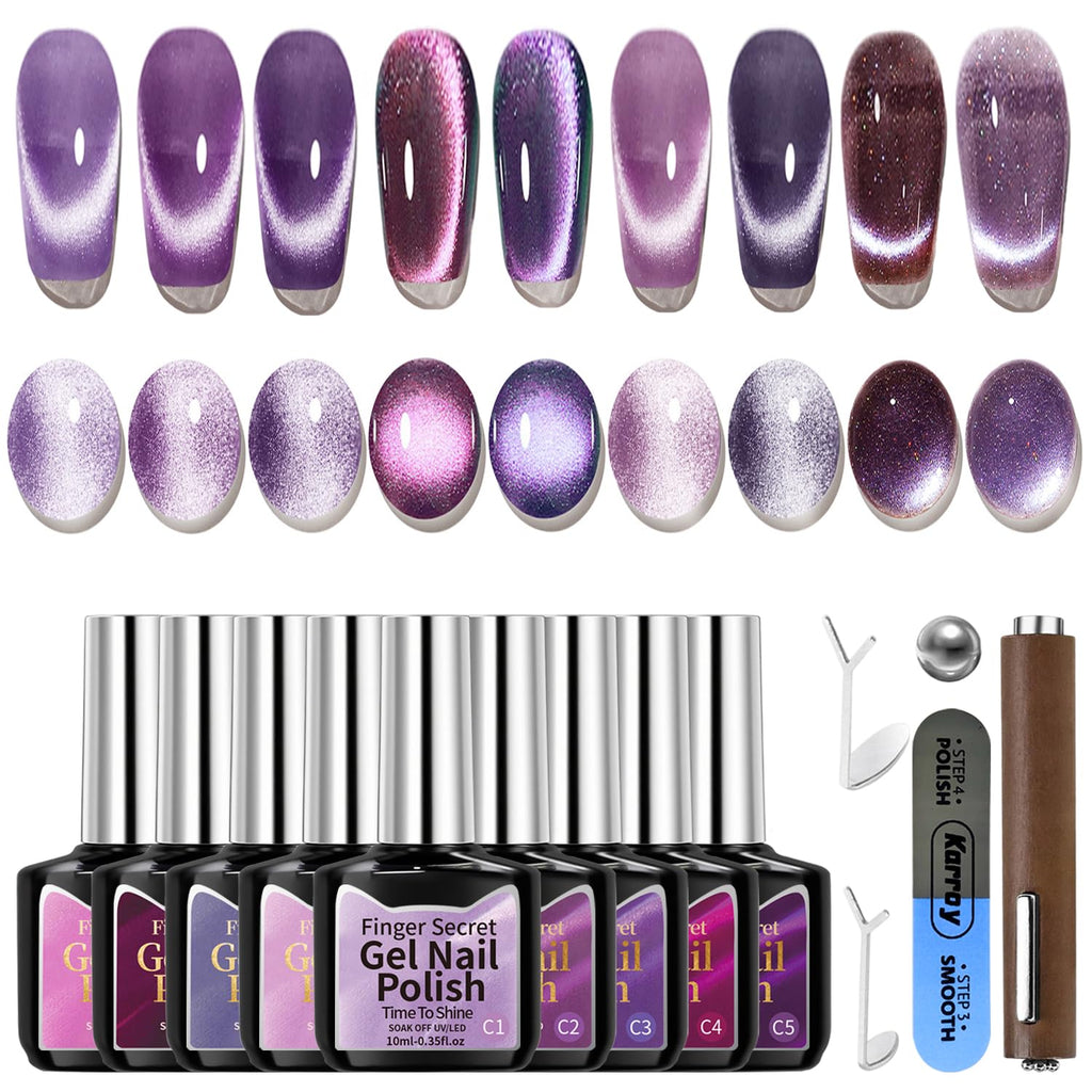 Karroy Cat Eye Gel Nail Polish Set – 9 Colors Magnetic Shimmer Kit