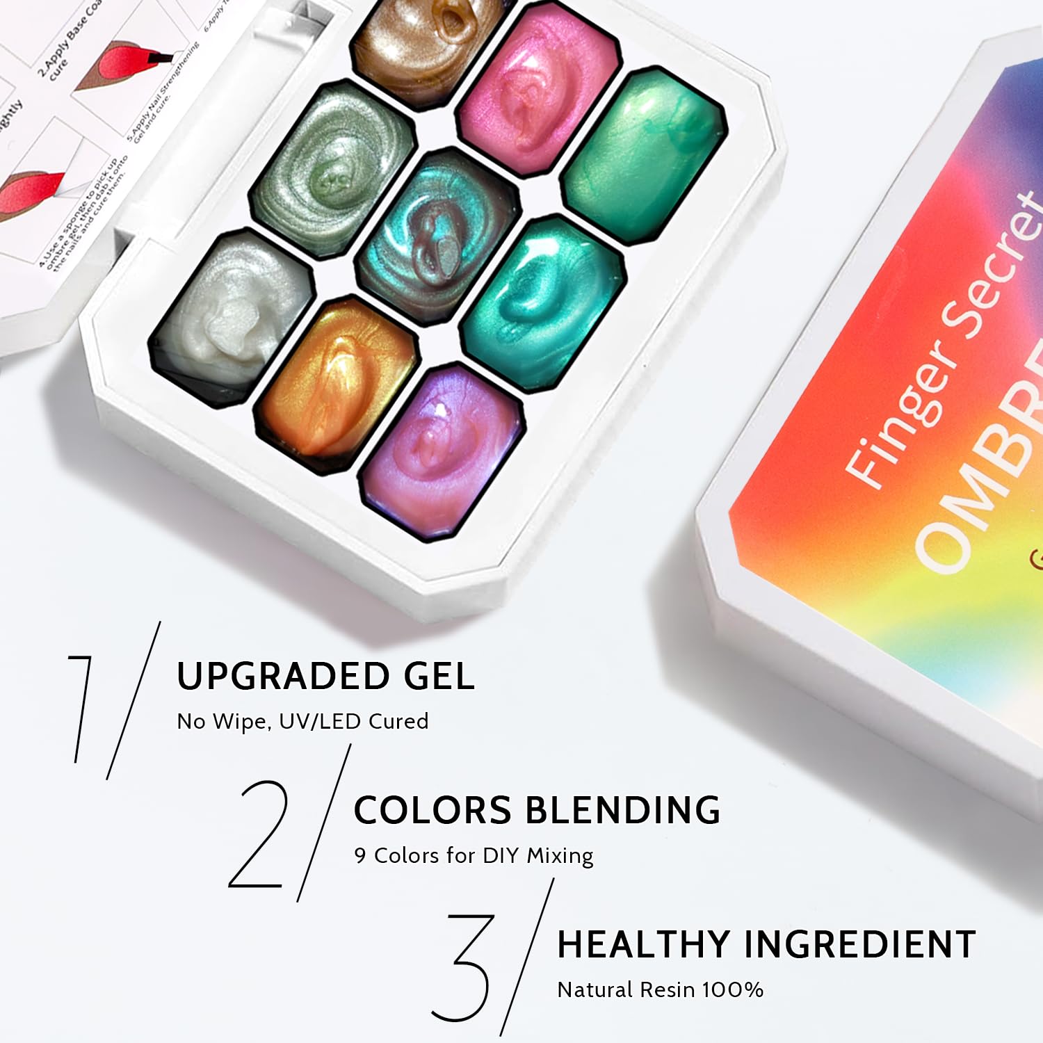 Karroy Sponge Pat Paint Nail Gel No Wipe – Ombre Gradient Nail Art (9 Colors, L)