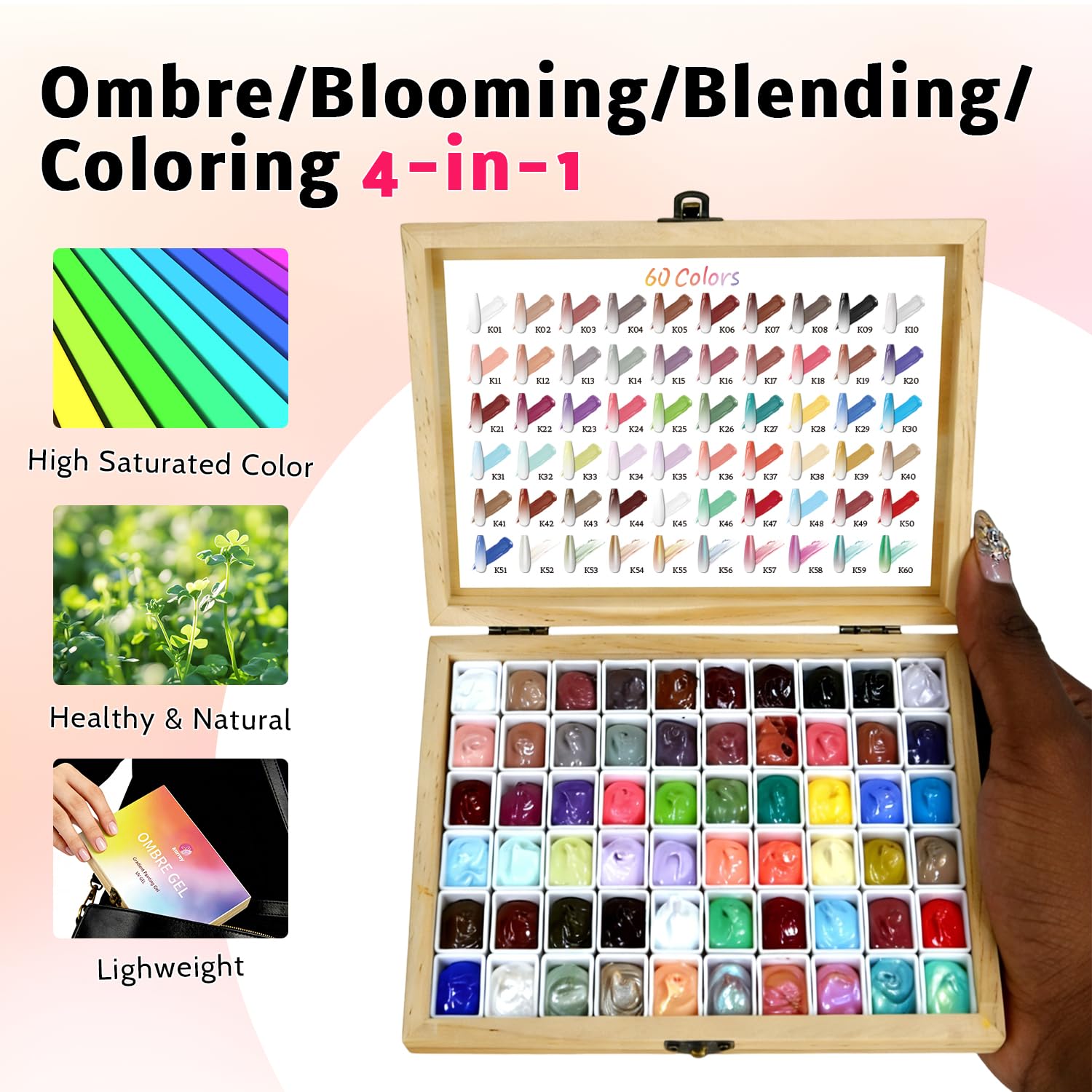 Karroy Sponge Pat Gel Polish Palette — 60 Colors Ombre Gel Nail Kit for DIY Nails