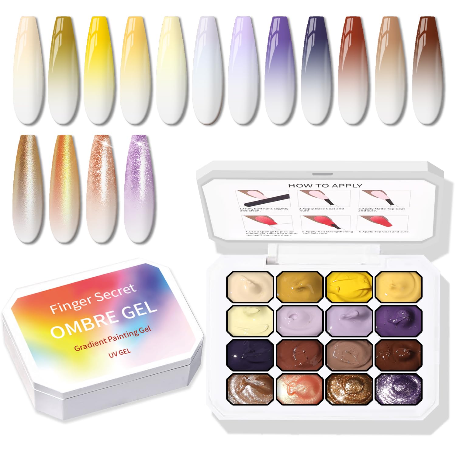 Karroy Sponges Pat Gel Nail Polish Palette – 16-Color Ombre Gradient Gel, No Wipe, UV/LED Cure