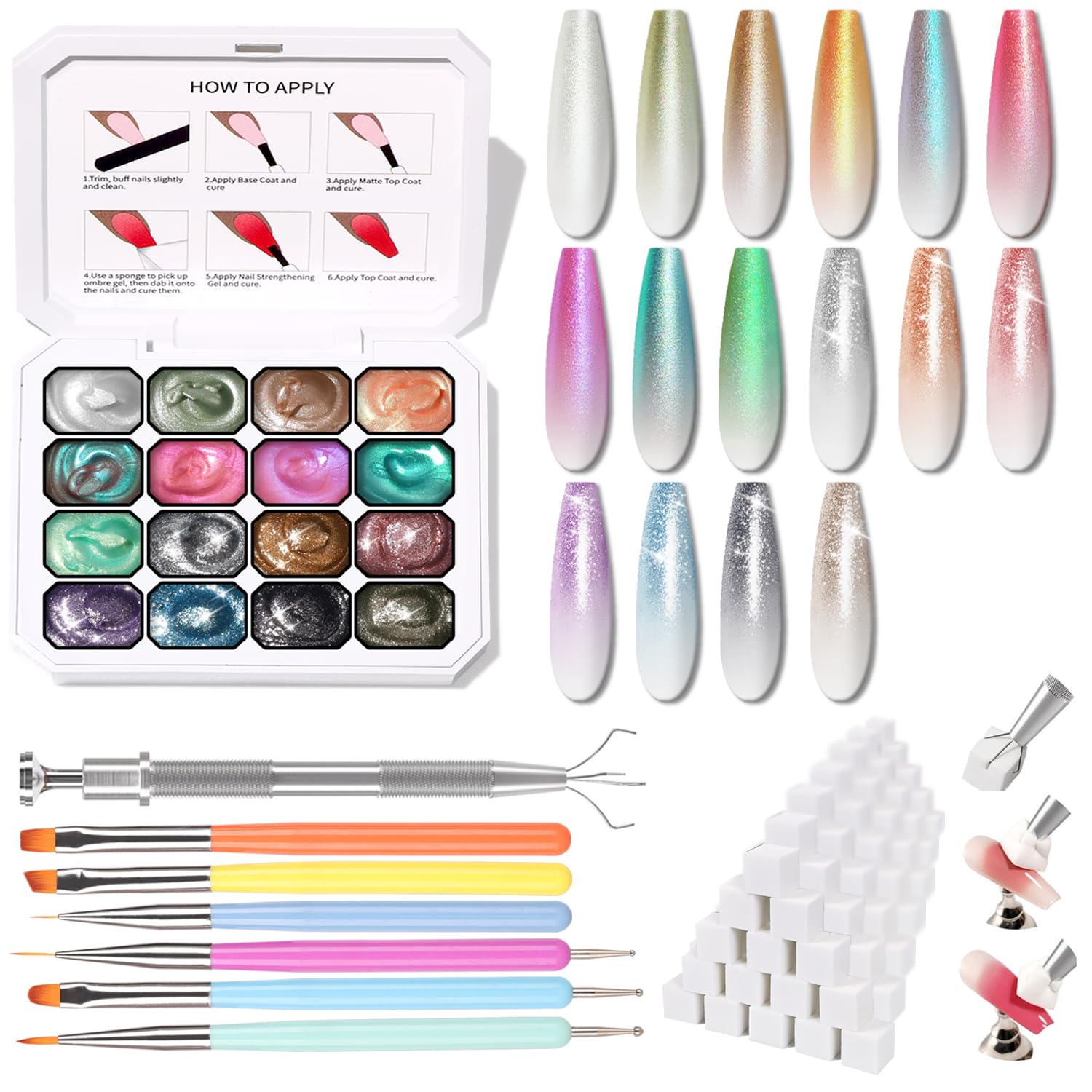 Karroy Glitter Pat Gel Nail Polish Palette – 16-Color Ombre Gel Kit | No Wipe, UV/LED, Set 05