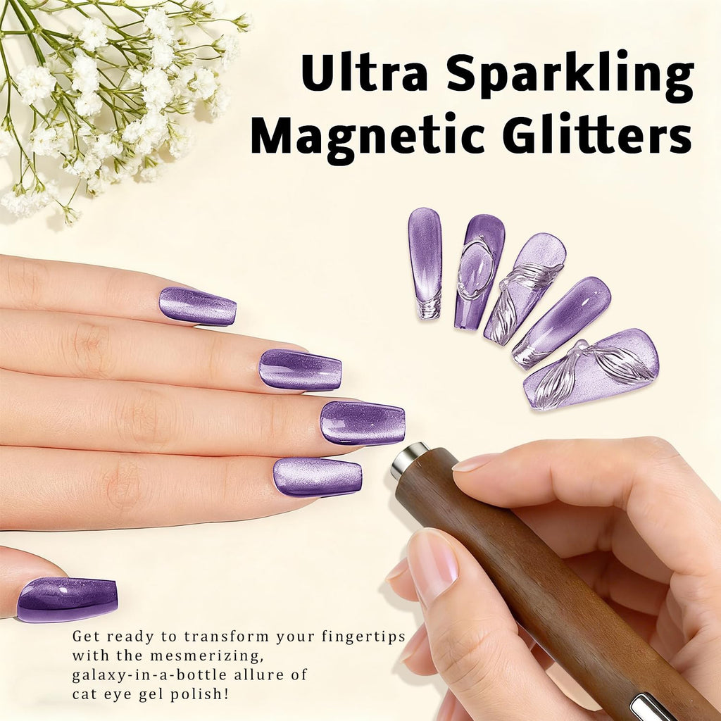 Karroy Cat Eye Gel Nail Polish Set – 9 Colors Magnetic Shimmer Kit