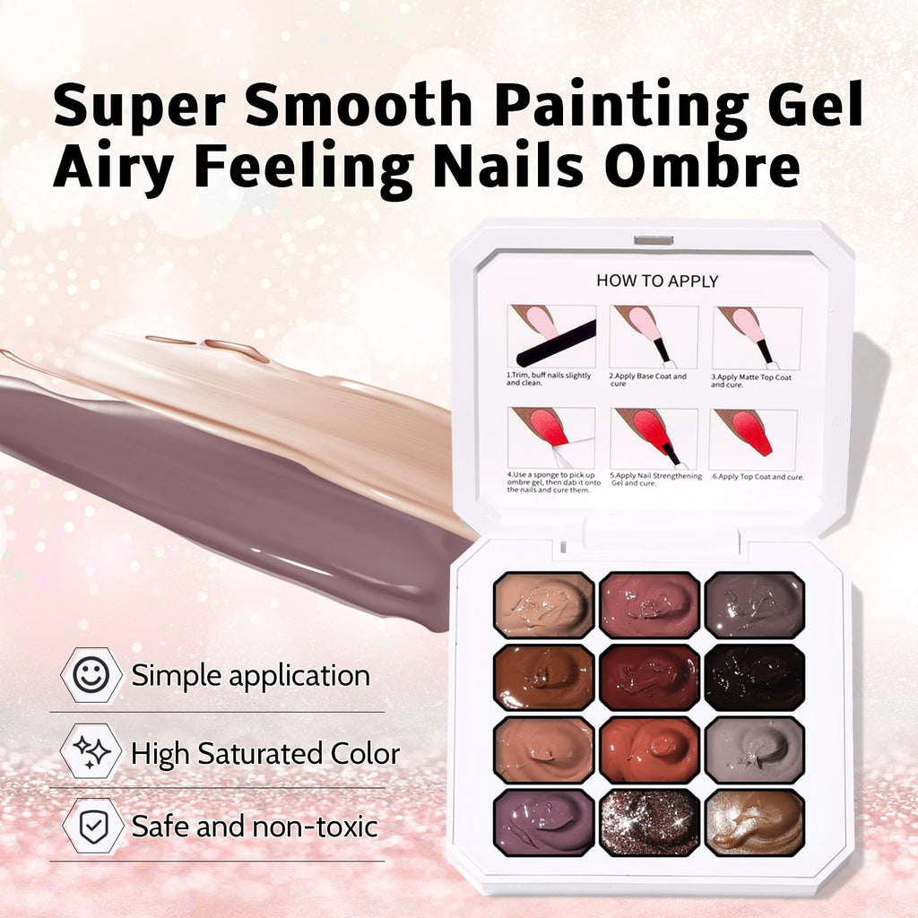 Karroy 12-Color Sponge Pat Gel Nail Polish Palette – Ombre Gradient Gel Nails