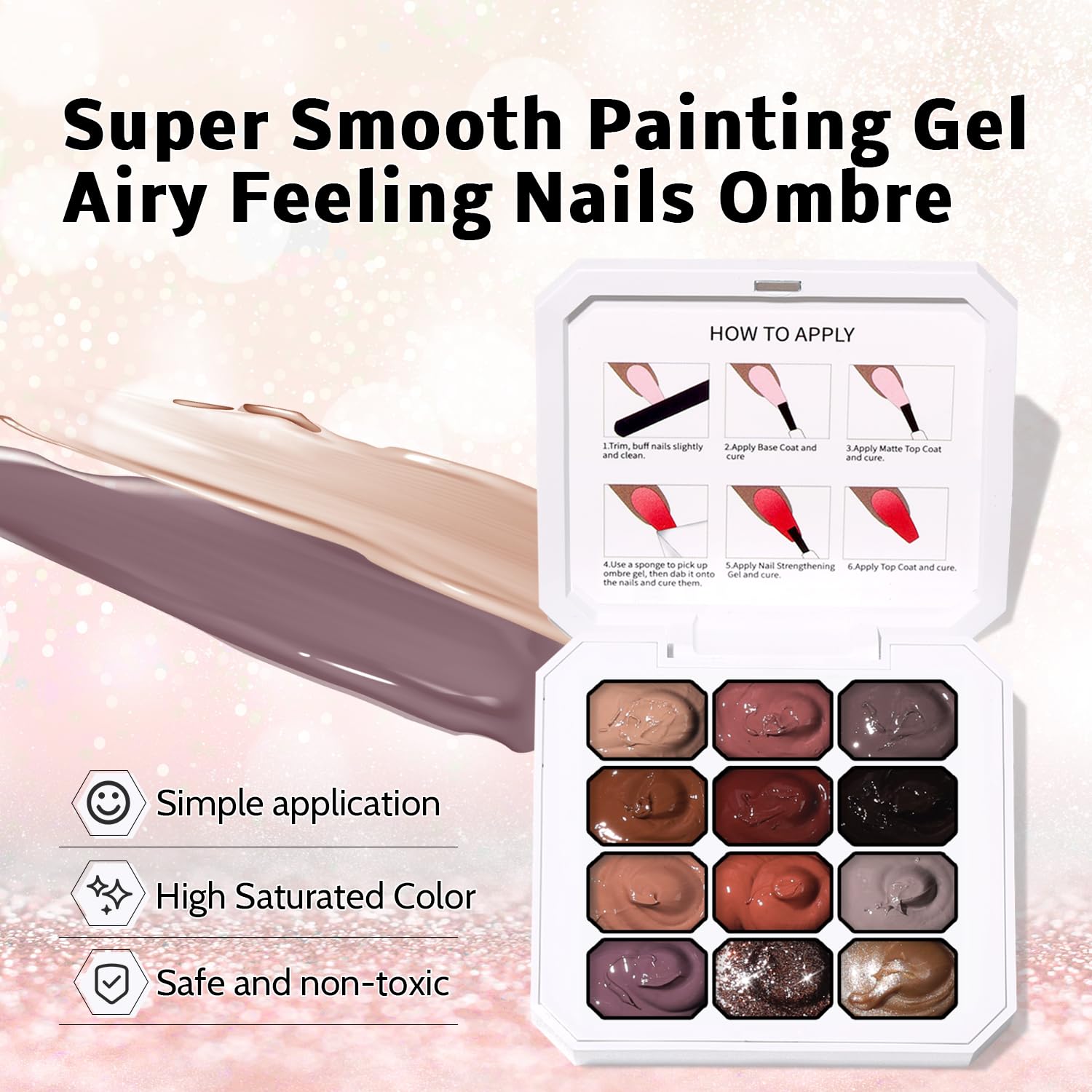 Karroy 12-Color Sponge Pat Gel Nail Polish Palette – Ombre Gradient Gel Nails