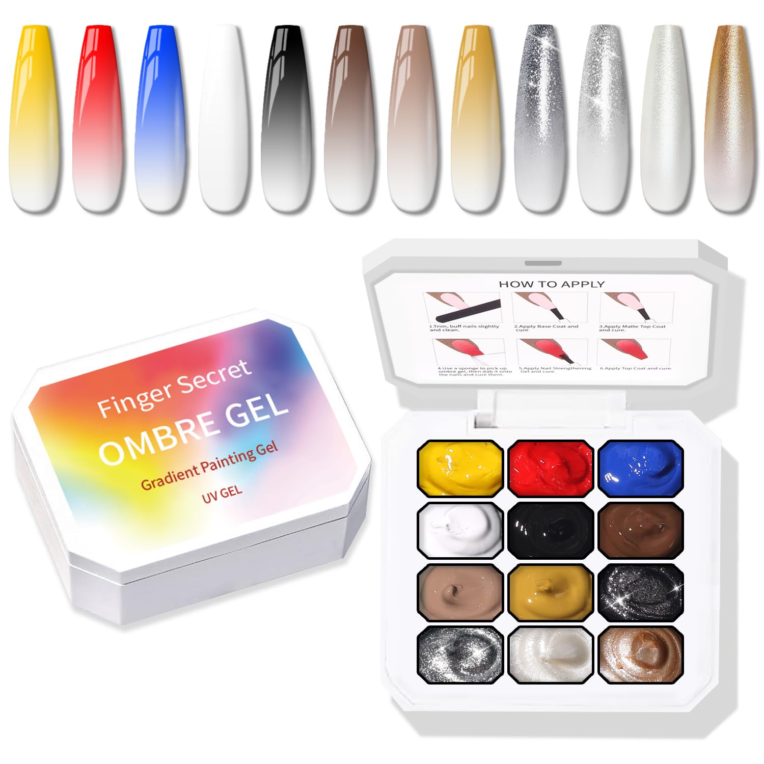 Karroy Metallic Gel Polish Set — 12 Colors Ombre Palette, UV/LED No-Wipe