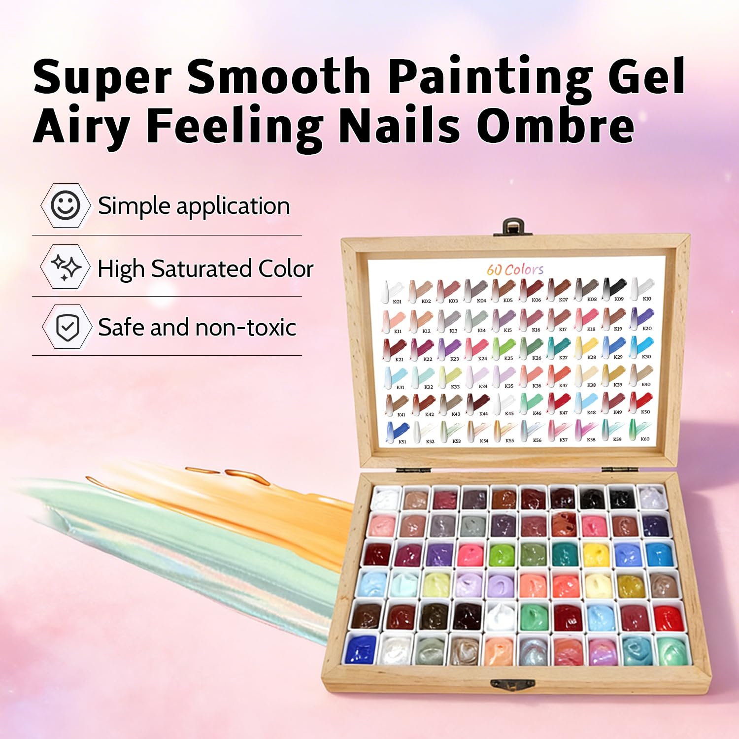 Karroy Sponge Pat Gel Polish Palette — 60 Colors Ombre Gel Nail Kit for DIY Nails