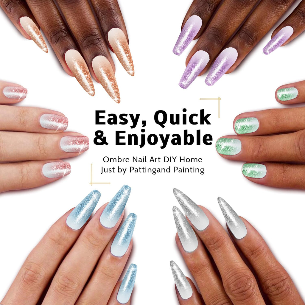 Karroy Sponge Pat Paint Nail Gel - 9-Color Ombre Gradient Kit (No Wipe, UV/LED)