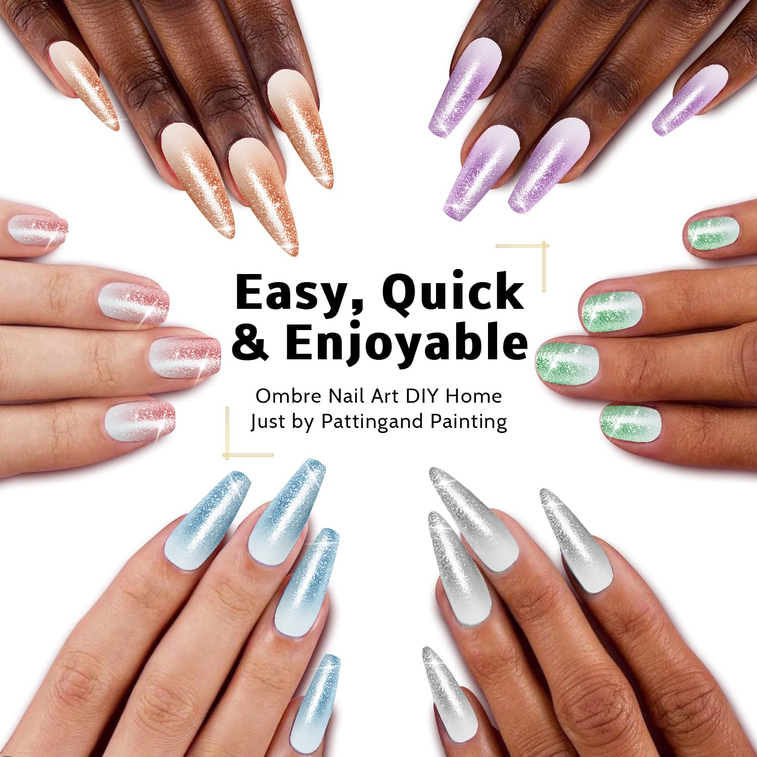 Karroy Sponge Pat Paint Nail Gel - 9-Color Ombre Gradient Kit (No Wipe, UV/LED)