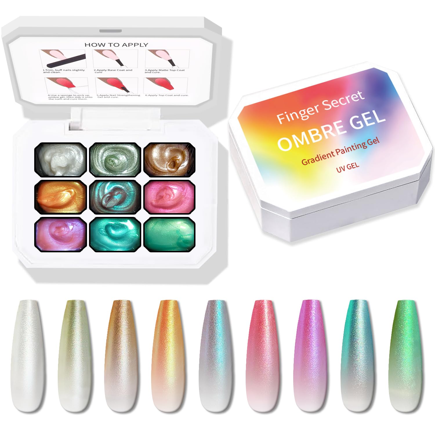 Karroy Sponge Pat Paint Nail Gel No Wipe – Ombre Gradient Nail Art (9 Colors, L)