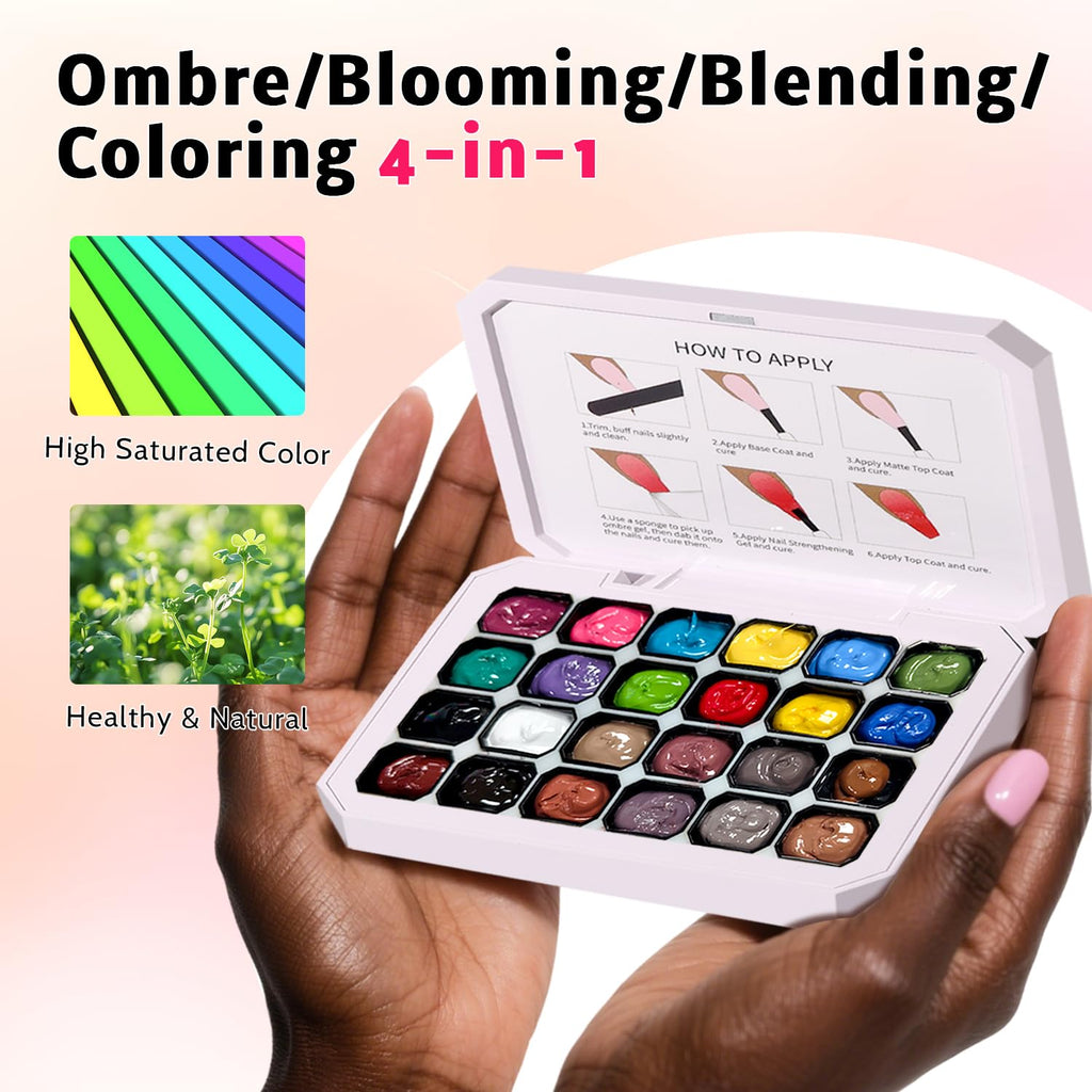 Karroy 24 Colors Sponge Pat Paint Nail Gel Kit — Ombre Nail Art, Floral Design, UV/LED Curing, No Wipe