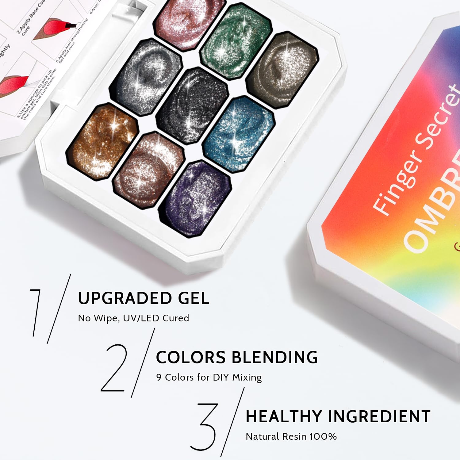 Karroy Sponge Pat Paint Nail Gel - 9-Color Ombre Gradient Kit (No Wipe, UV/LED)