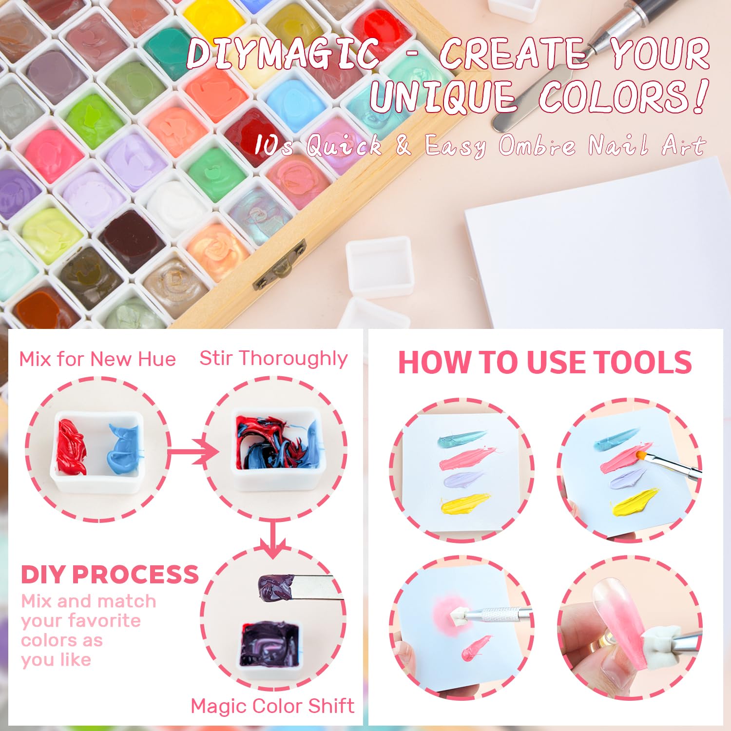 Karroy Sponge Pat Gel Polish Palette — 60 Colors Ombre Gel Nail Kit for DIY Nails