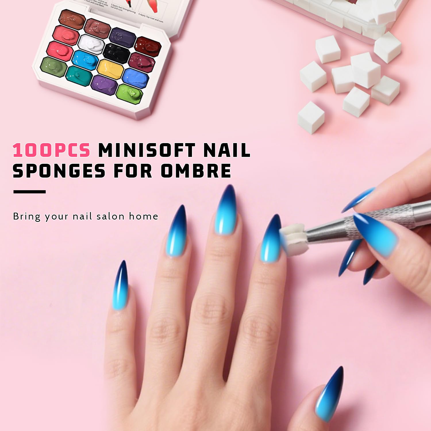 Karroy Sponges Pat Gel Nail Polish Palette – 16-Color Ombre Gel Set with Sponges & Brushes (Set 02)