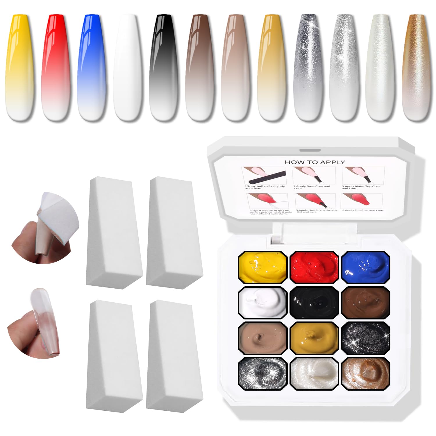 Karroy Metallic Gel Polish Set — 12 Colors Ombre Palette, UV/LED No-Wipe