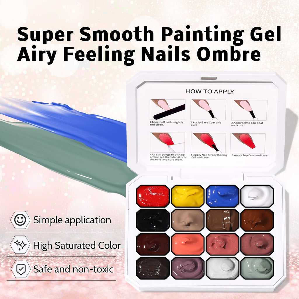 Karroy Sponge Pat Paint Nail Gel – Ombre Gradient Nail Art, No Wipe, UV/LED Curing (16 Colors)