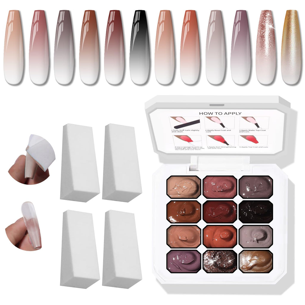 Karroy 12-Color Sponge Pat Gel Nail Polish Palette – Ombre Gradient Gel Nails