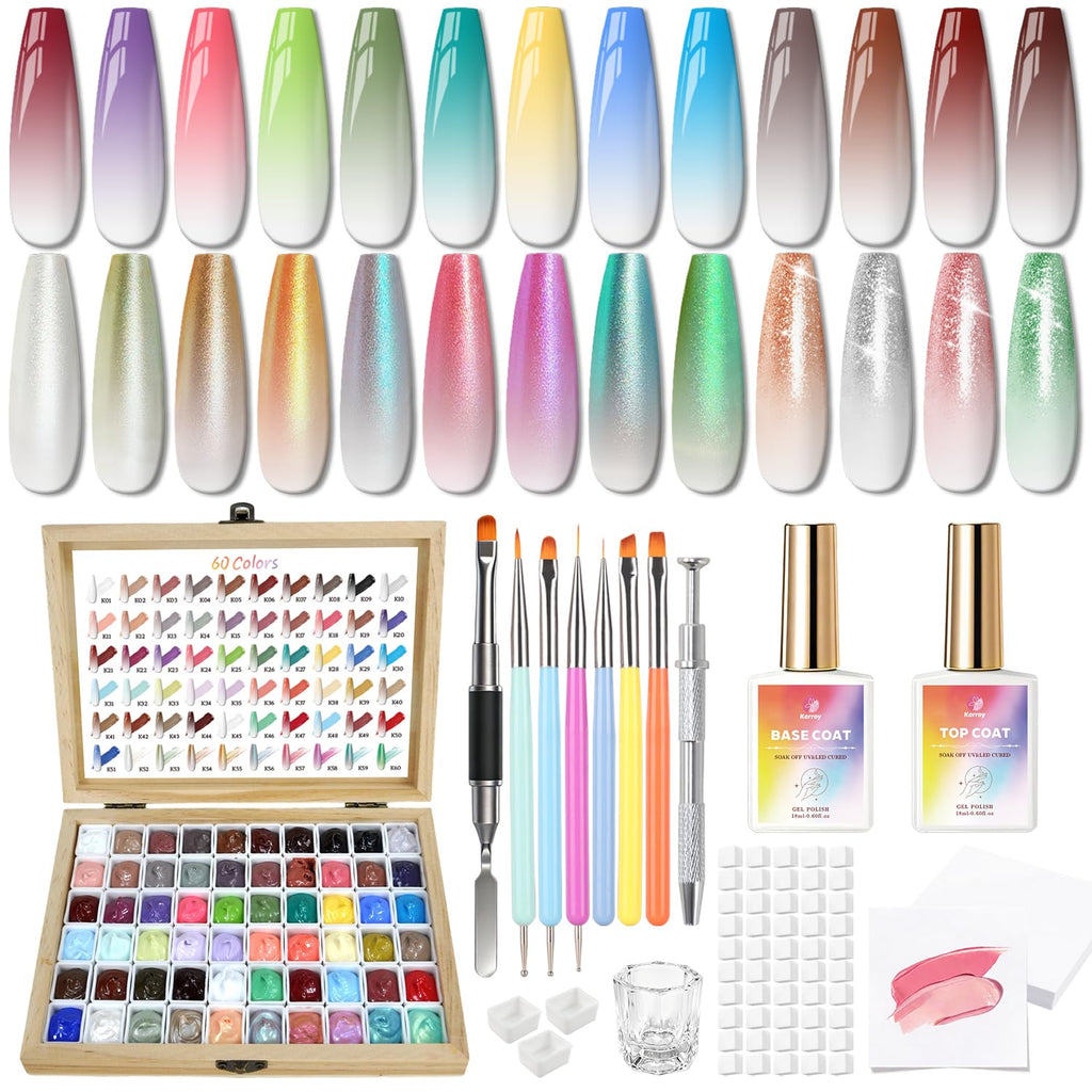 Karroy Sponge Pat Gel Polish Palette — 60 Colors Ombre Gel Nail Kit for DIY Nails