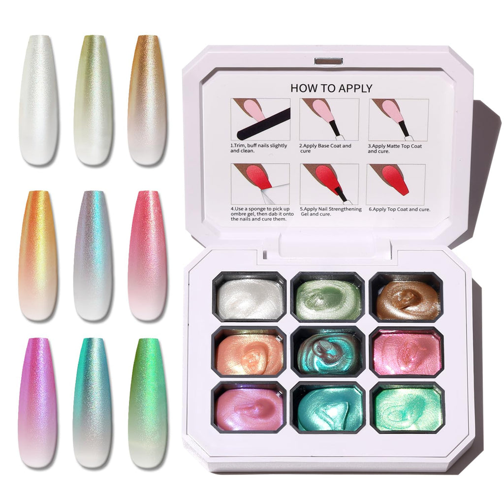 Karroy Sponge Pat Paint Nail Gel No Wipe – Ombre Gradient Nail Art (9 Colors, L)