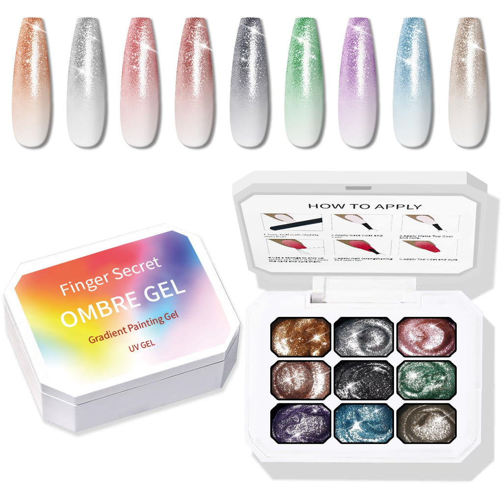 Karroy Sponge Pat Paint Nail Gel - 9-Color Ombre Gradient Kit (No Wipe, UV/LED)