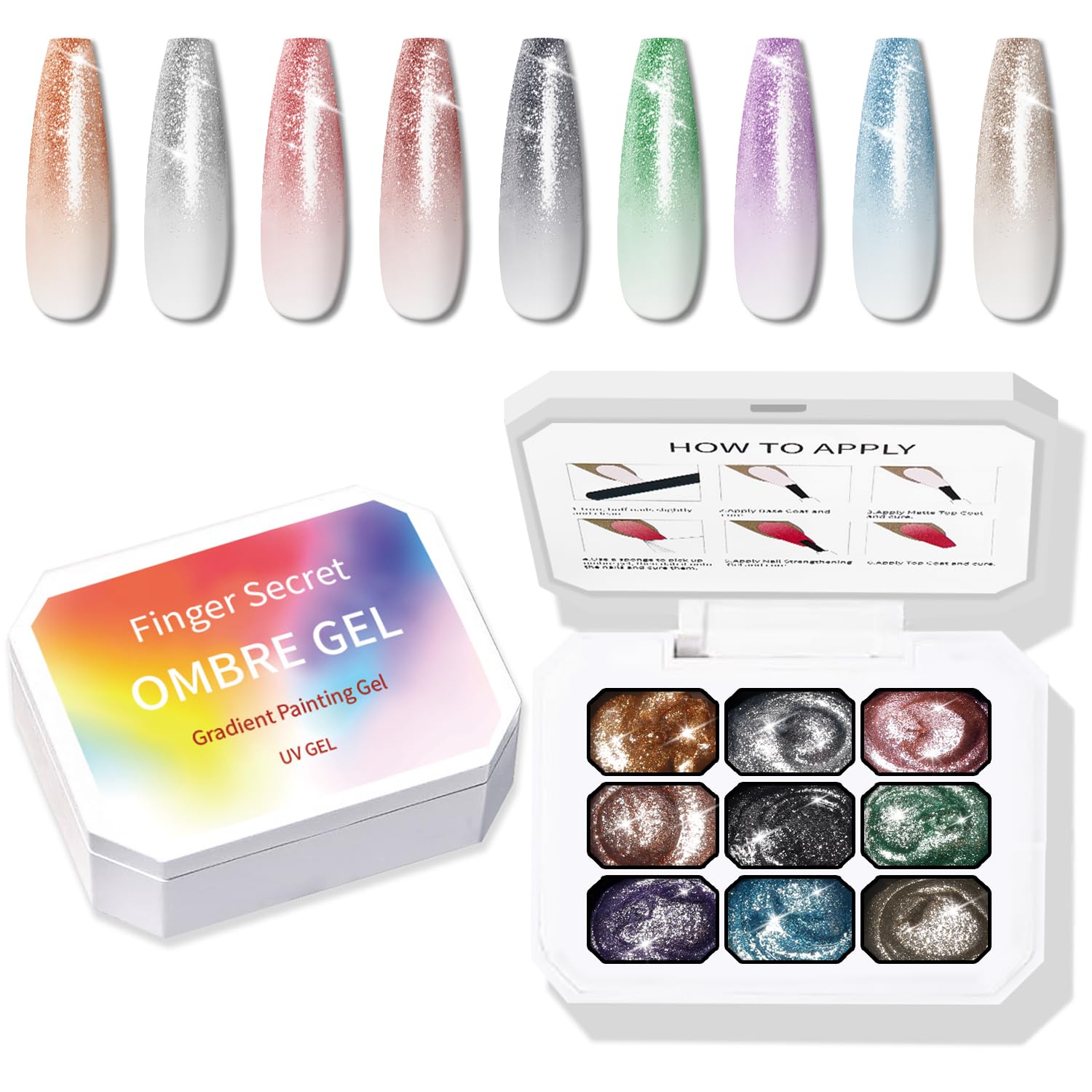 Karroy Sponge Pat Paint Nail Gel - 9-Color Ombre Gradient Kit (No Wipe, UV/LED)