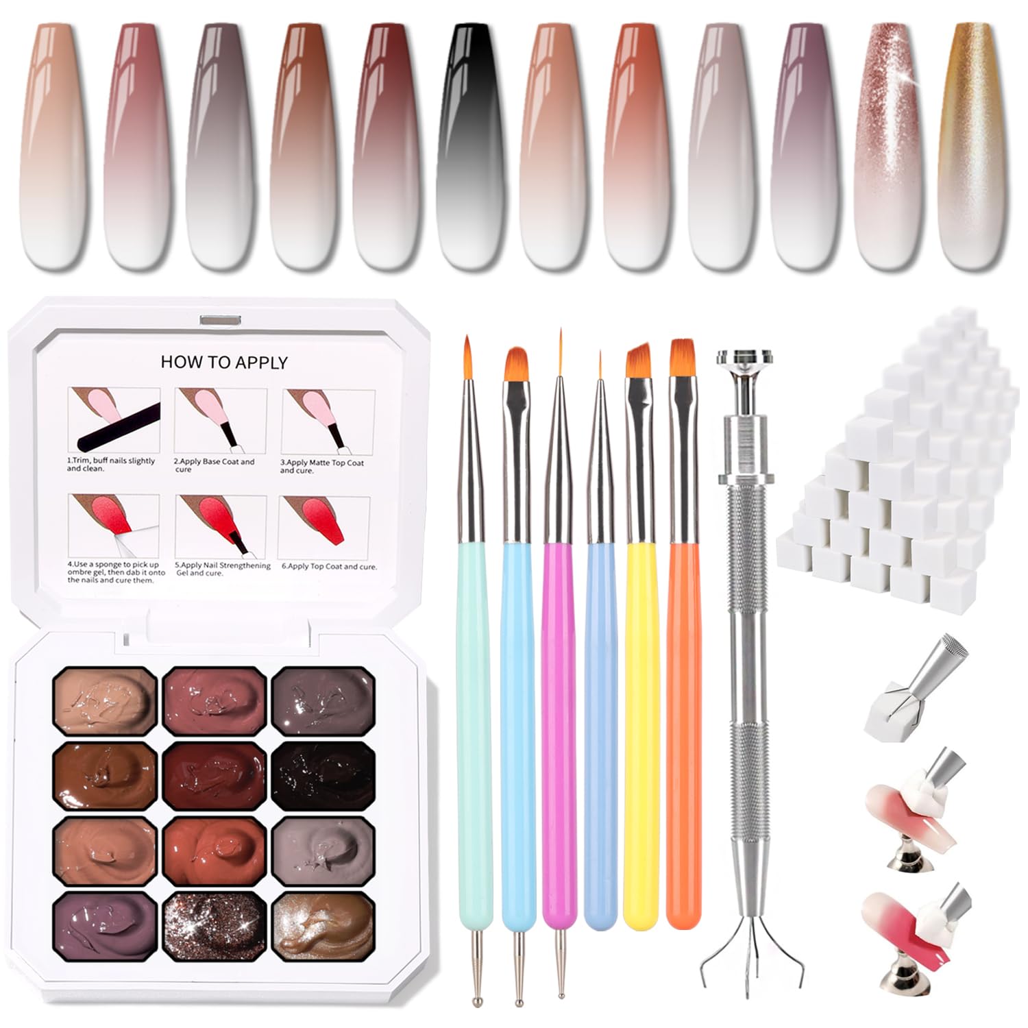 Karroy Sponge Pat Gel Nail Polish Palette – 12-Color Ombre Set (No-Wipe, UV/LED, Set 03)
