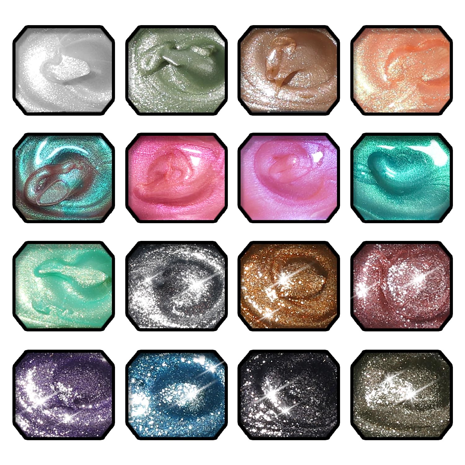 Karroy Glitter Pat Gel Nail Polish Palette – 16 Colors E, Ombre Gradient, No Wipe, UV/LED Cured
