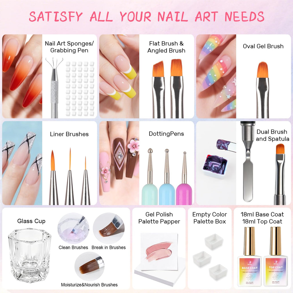 Karroy Sponge Pat Gel Polish Palette — 60 Colors Ombre Gel Nail Kit for DIY Nails