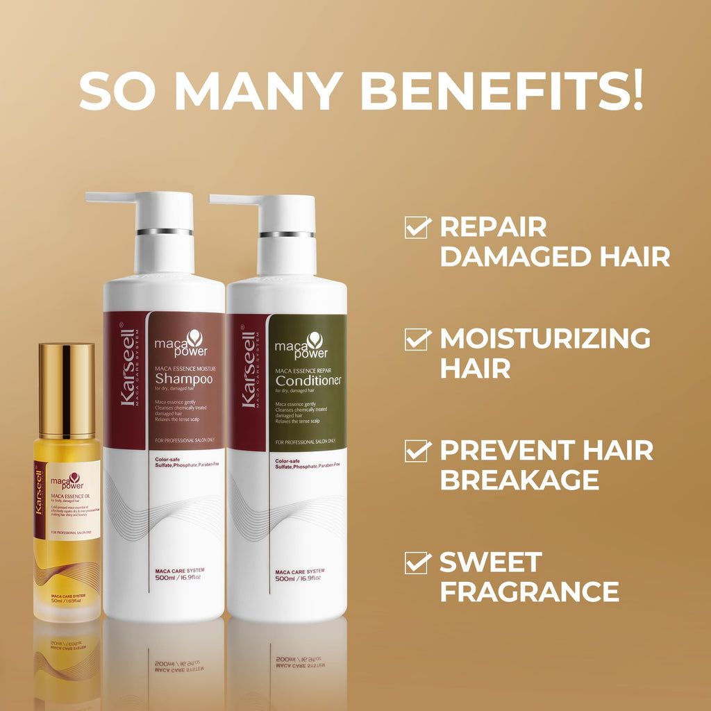 Karseell Collagen Hair Treatment Set – Shampoo, Conditioner & Hair Oil for Dry, Damaged Hair | All Hair Types | 2x16.9oz + 1.69oz