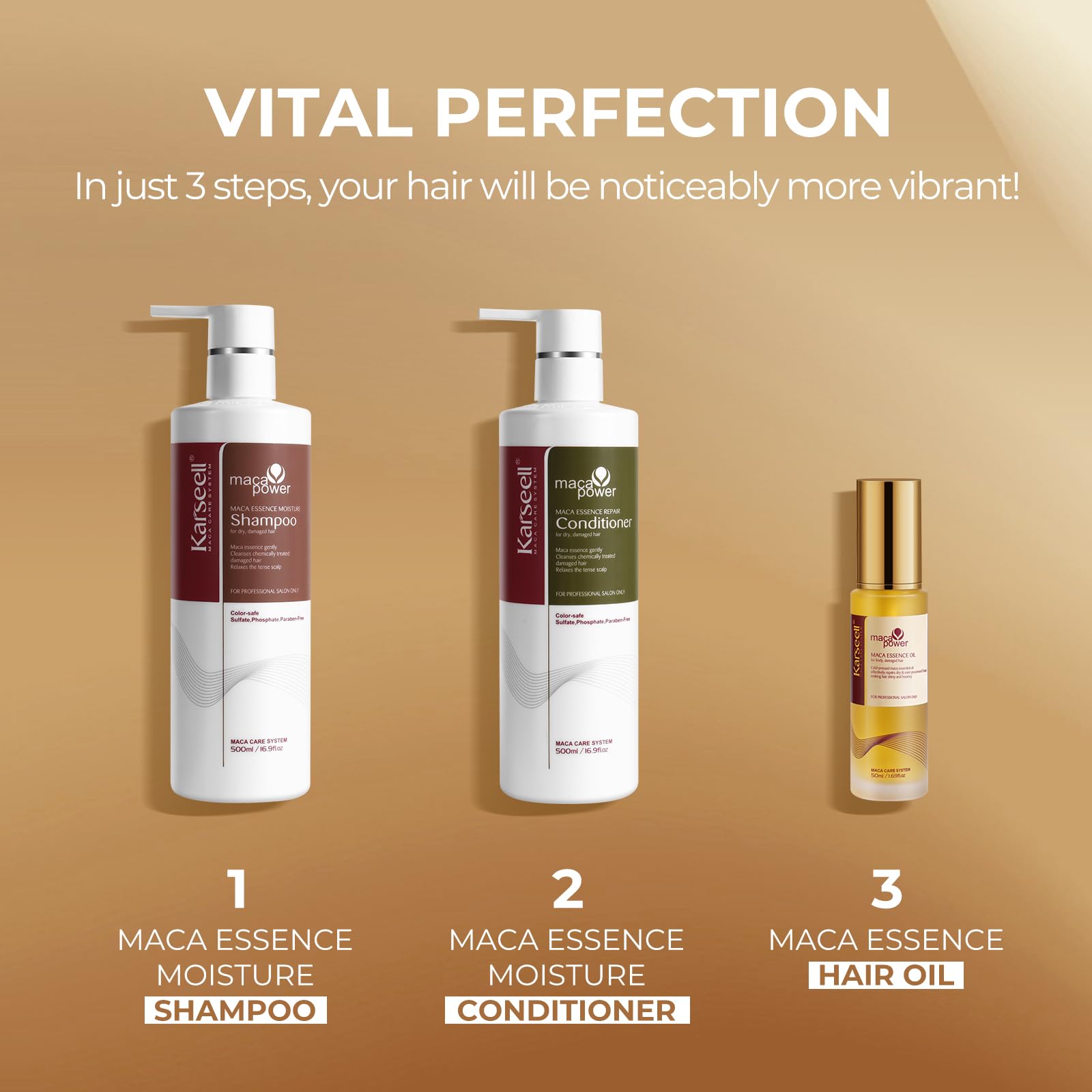 Karseell Collagen Hair Treatment Set – Shampoo, Conditioner & Hair Oil for Dry, Damaged Hair | All Hair Types | 2x16.9oz + 1.69oz