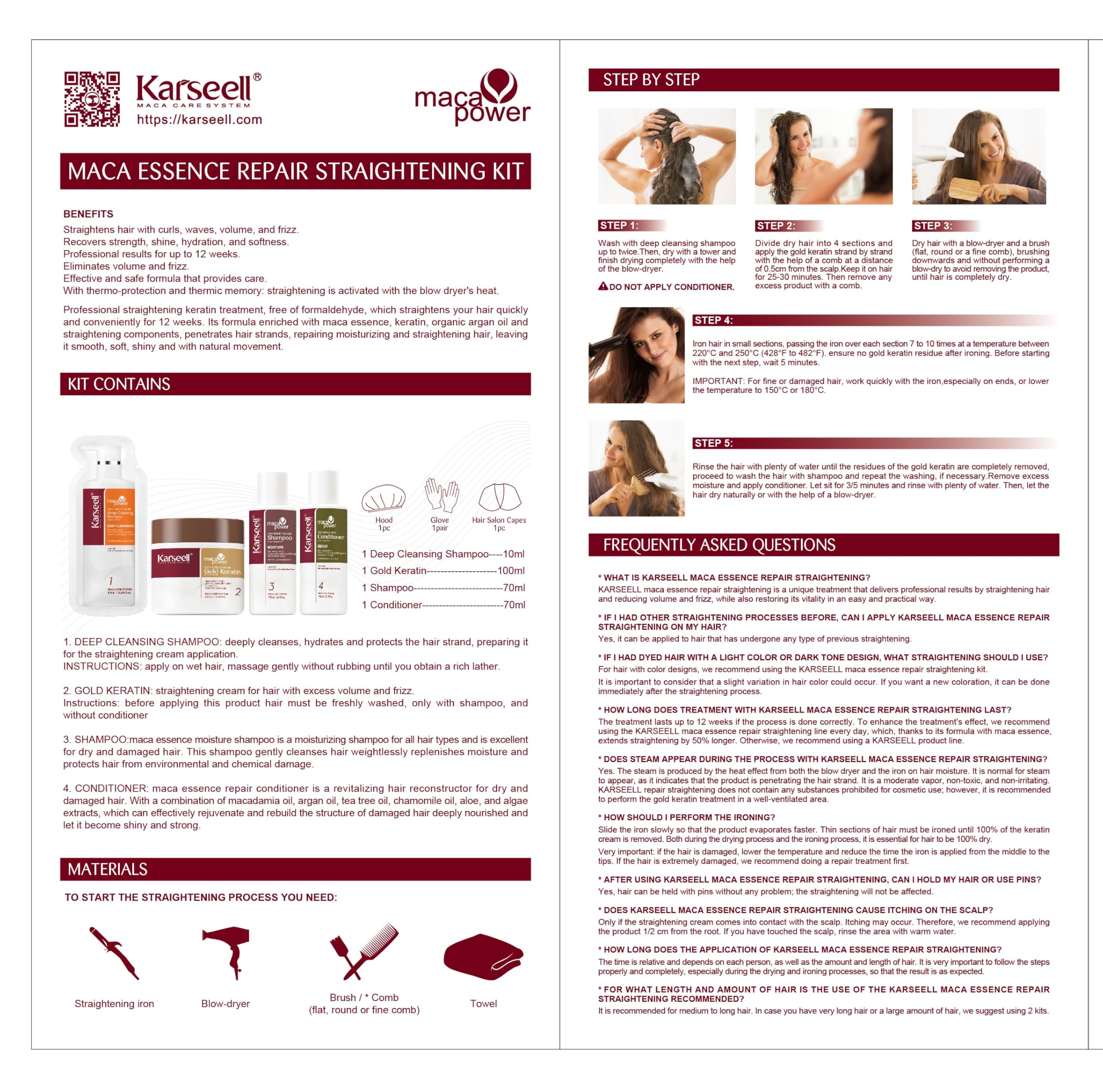 Karseell Maca Essence Repair Straightening Kit – 12 Weeks, Softer & Shinier Hair at Home
