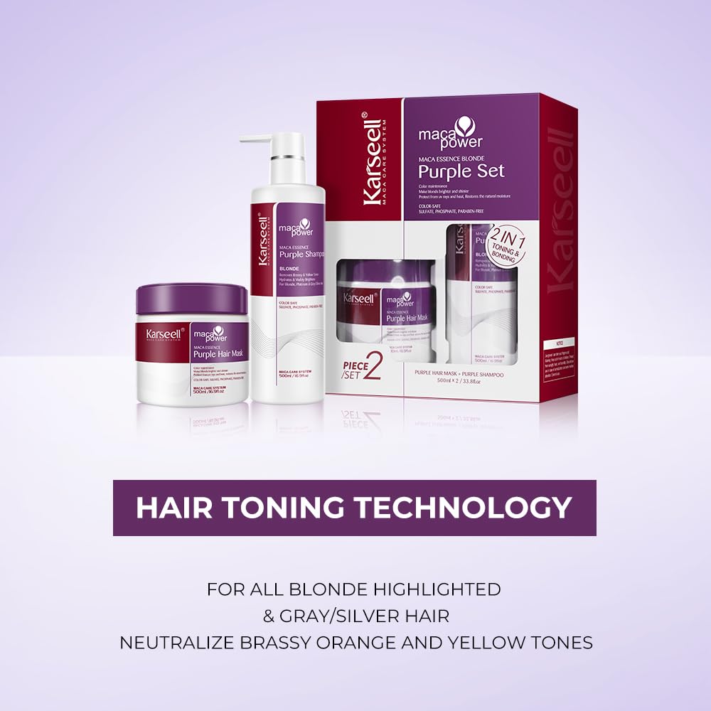 Karseell Maca Power Purple Hair Mask & Purple Shampoo Set – Neutralizes Brass for Blonde, Gray & Silver Hair