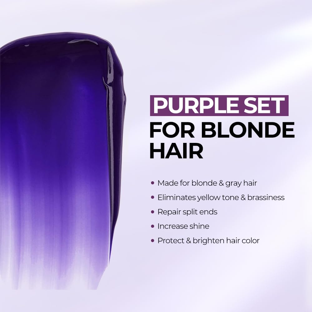 Karseell Maca Power Purple Hair Mask & Purple Shampoo Set – Neutralizes Brass for Blonde, Gray & Silver Hair