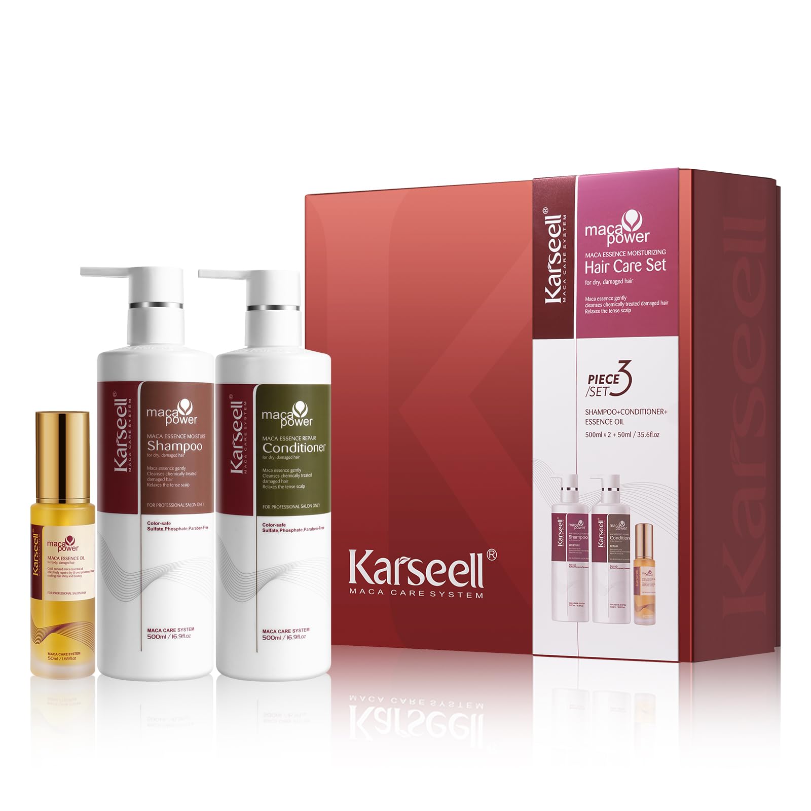 Karseell Collagen Hair Treatment Set – Shampoo, Conditioner & Hair Oil for Dry, Damaged Hair | All Hair Types | 2x16.9oz + 1.69oz