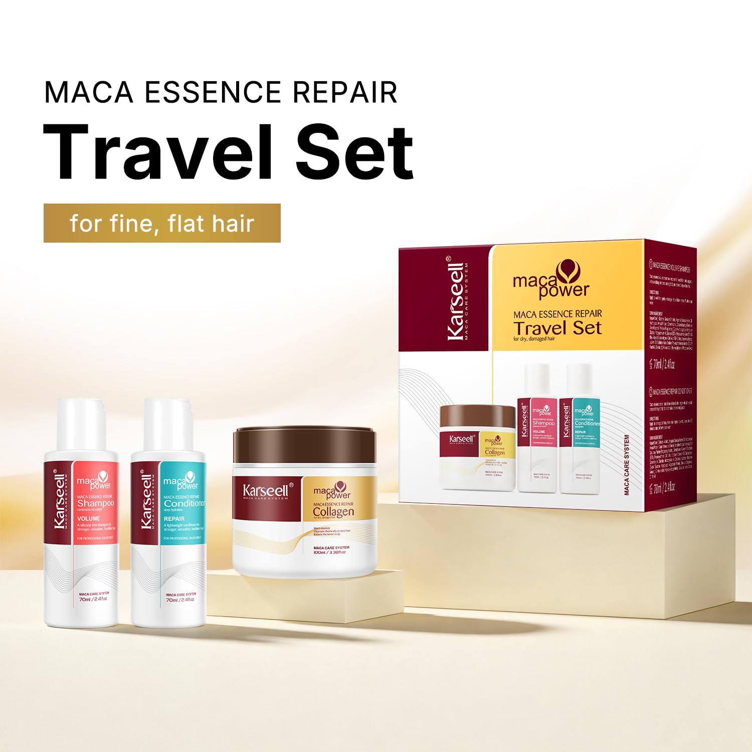 Karseell Travel Shampoo & Conditioner Set with Collagen Hair Mask — 3-Piece Carry-On Kit