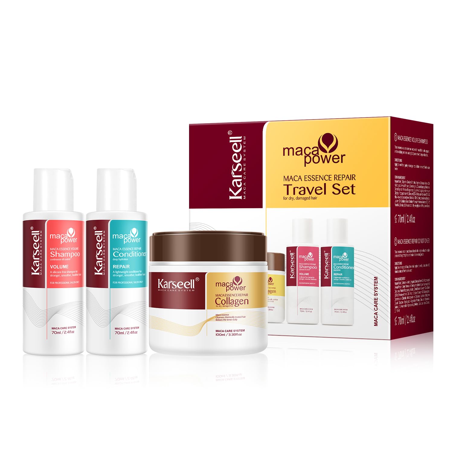Karseell Travel Shampoo & Conditioner Set with Collagen Hair Mask — 3-Piece Carry-On Kit