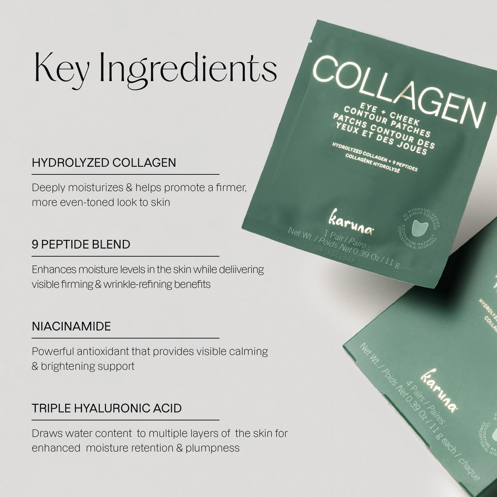 Karuna Skin Collagen Hydrogel Eye & Cheek Mask – 2-Piece Hydrating Patches, 4 Pack