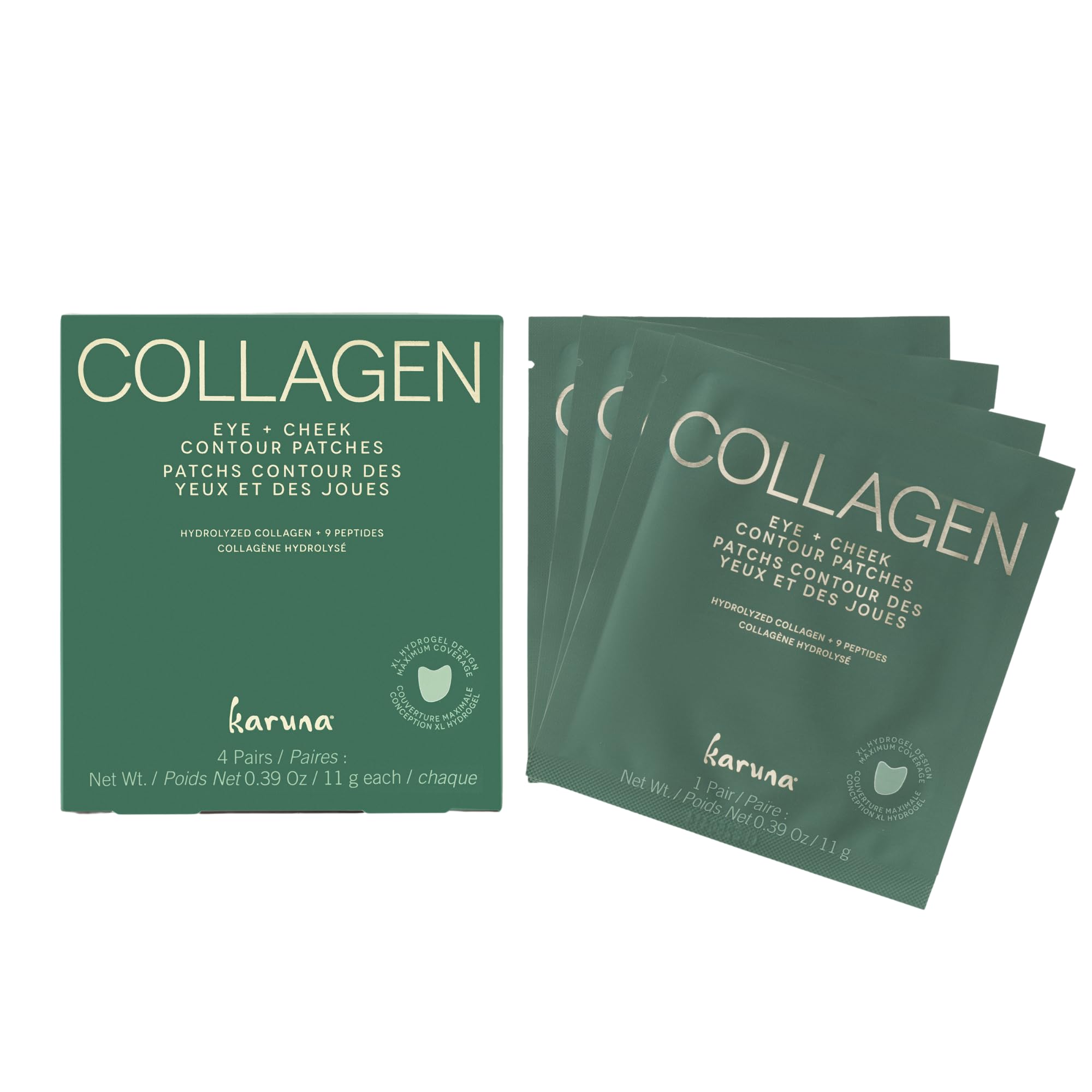 Karuna Skin Collagen Hydrogel Eye & Cheek Mask – 2-Piece Hydrating Patches, 4 Pack