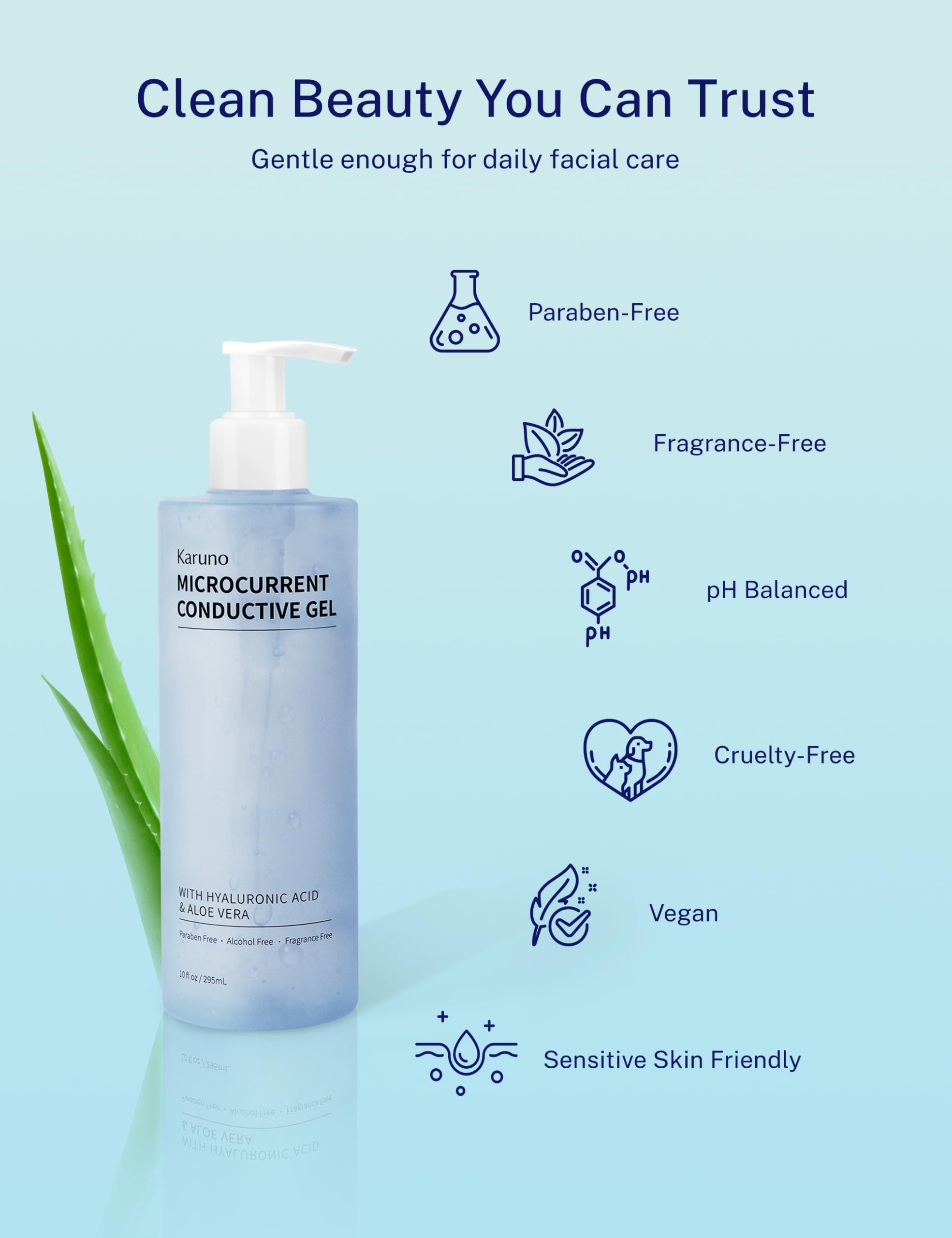 KARUNO 10oz Microcurrent Gel – Hyaluronic Acid, Aloe Vera, Fragrance-Free