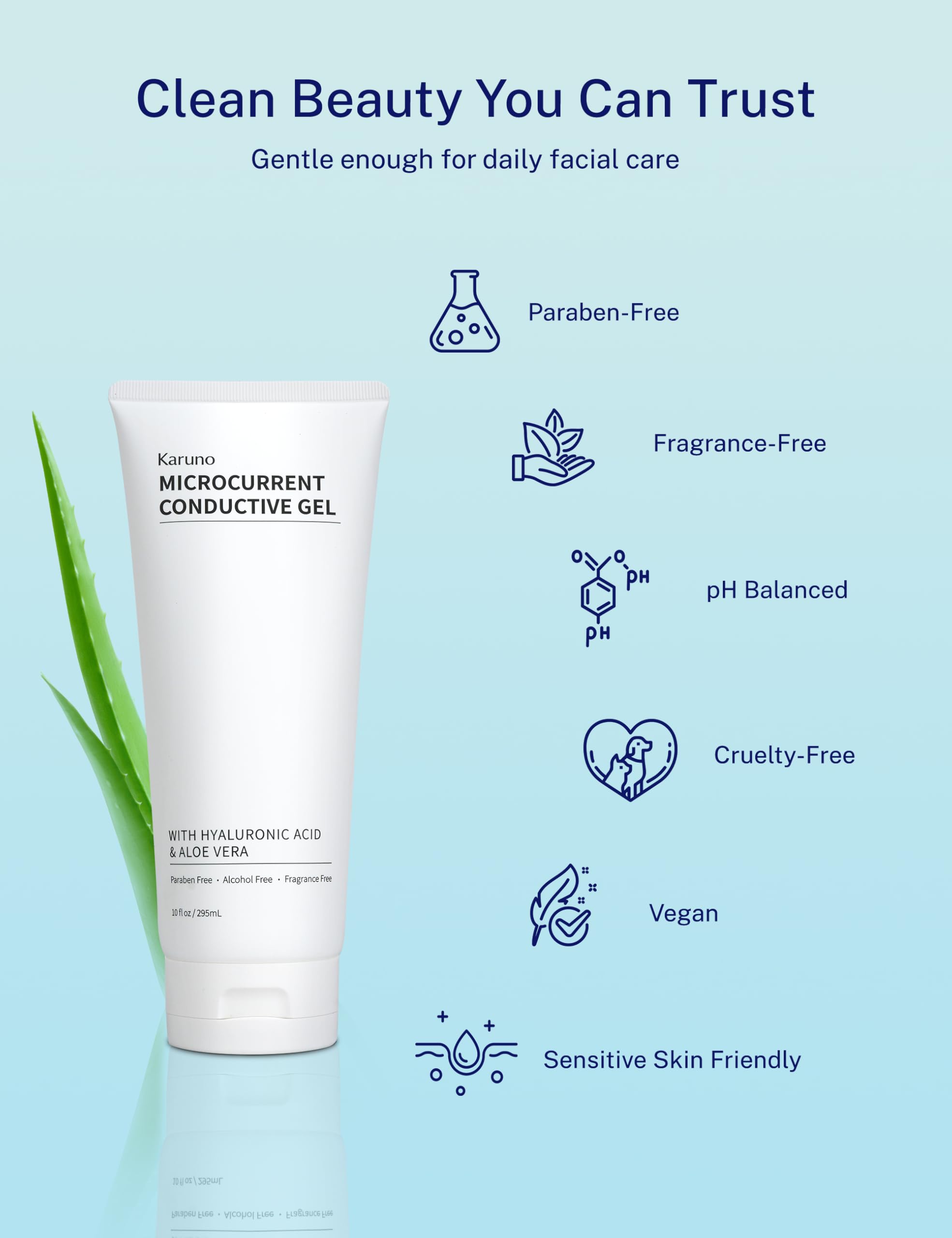 KARUNO 10oz Microcurrent Conductive Gel – Hydrating Gel with Hyaluronic Acid & Aloe Vera – Fragrance-Free