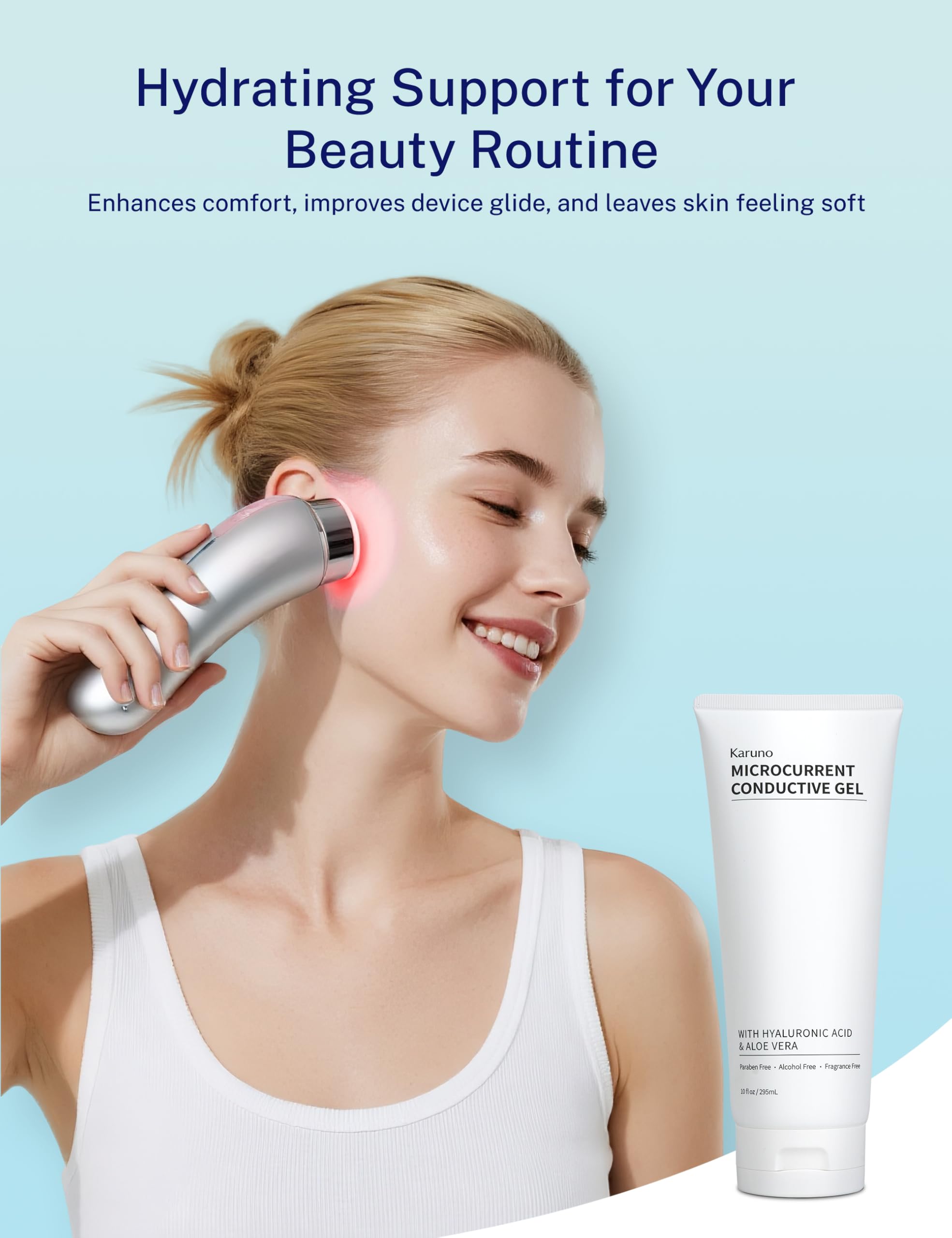 KARUNO 10oz Microcurrent Conductive Gel – Hydrating Gel with Hyaluronic Acid & Aloe Vera – Fragrance-Free