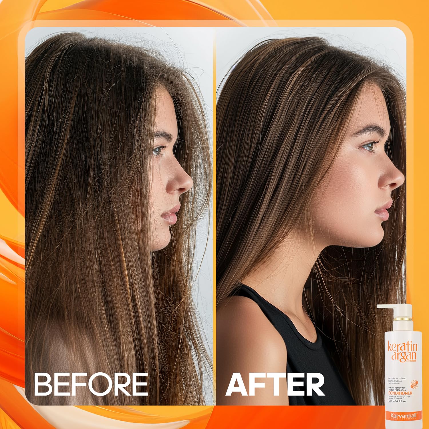 Karvannall Keratin Argan Damage Repair Conditioner – 16.9 oz, Color Protection, Sulfate & Paraben Free