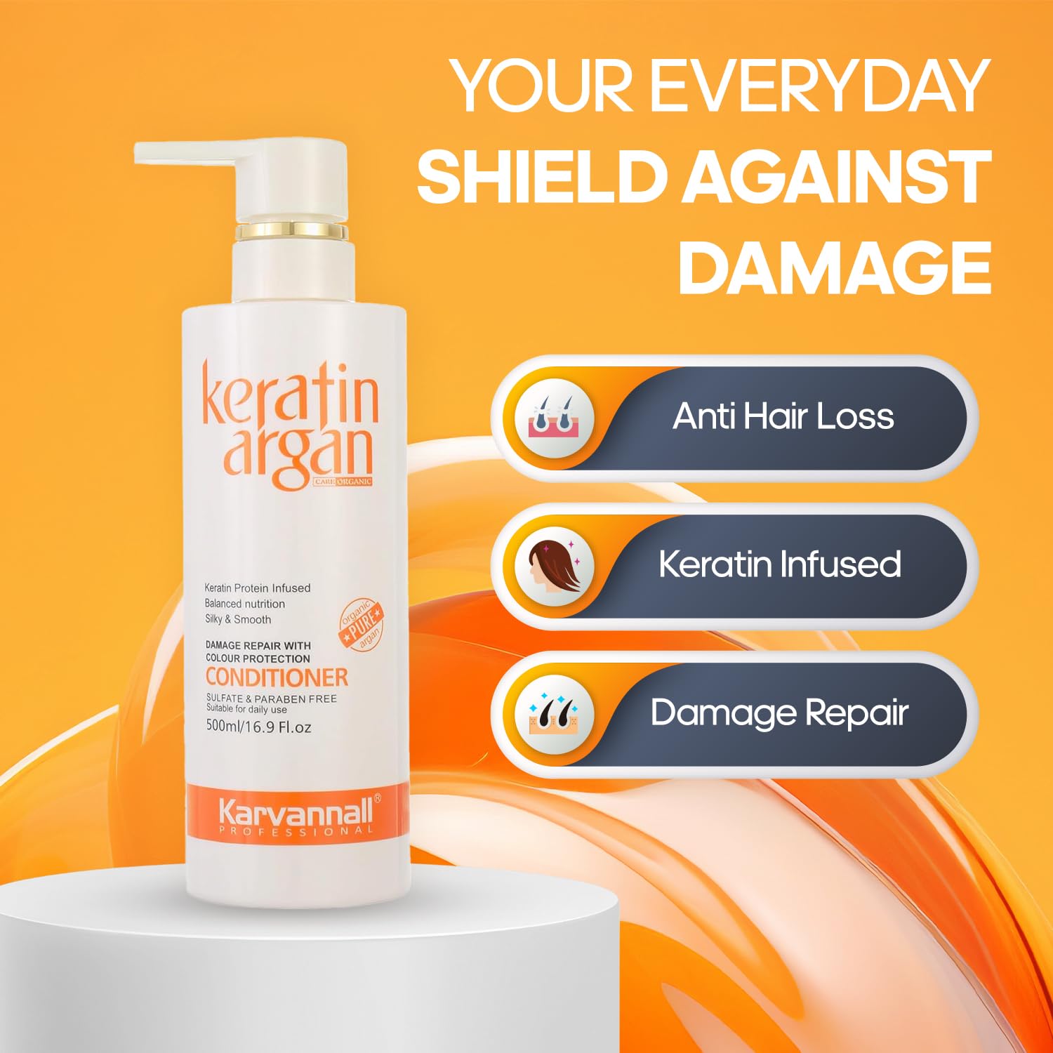 Karvannall Keratin Argan Damage Repair Conditioner – 16.9 oz, Color Protection, Sulfate & Paraben Free