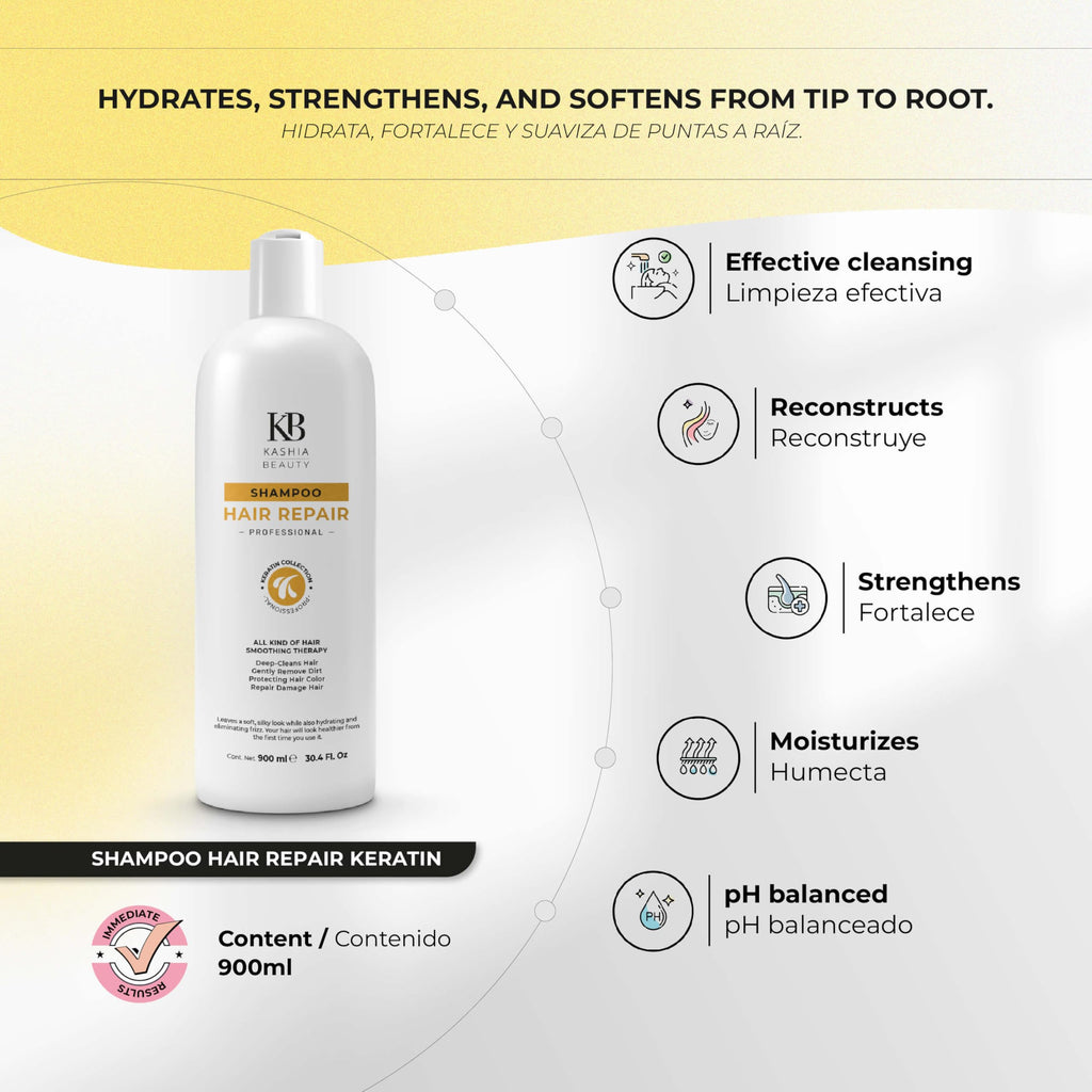 Kashia Beauty Keratin Hair Repair Shampoo 30.4 oz – Deep Repair & Strengthening for Damaged Hair – Sulfate-Free