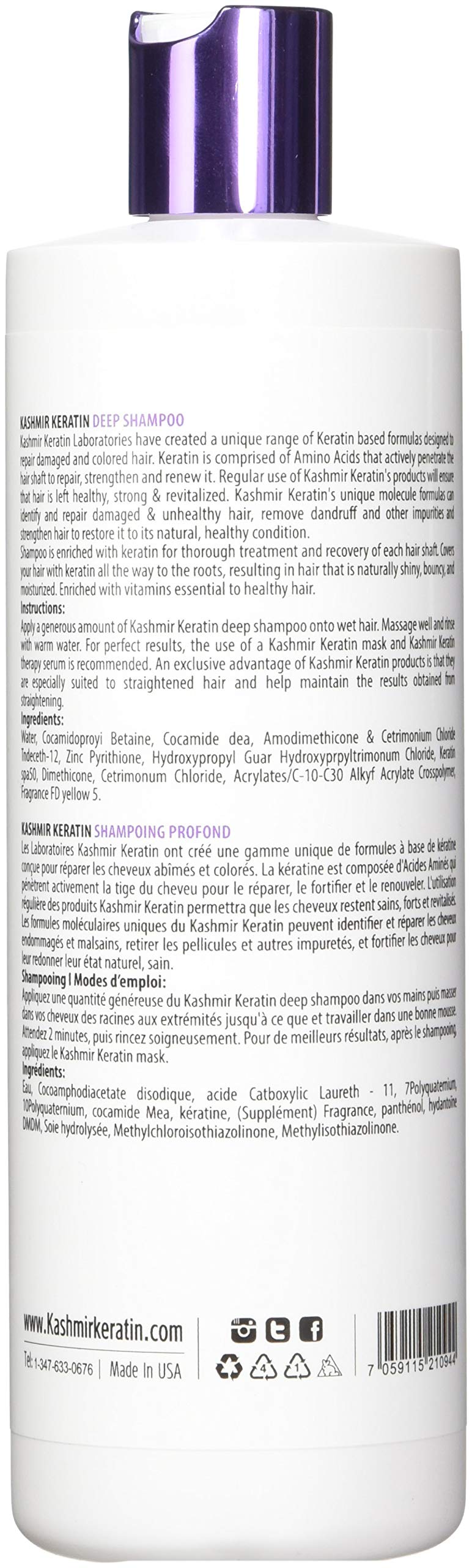 Kashmir Keratin Shampoo – Deep Clean for Oily Hair | Sulfate & Paraben Free (16 Fl Oz)