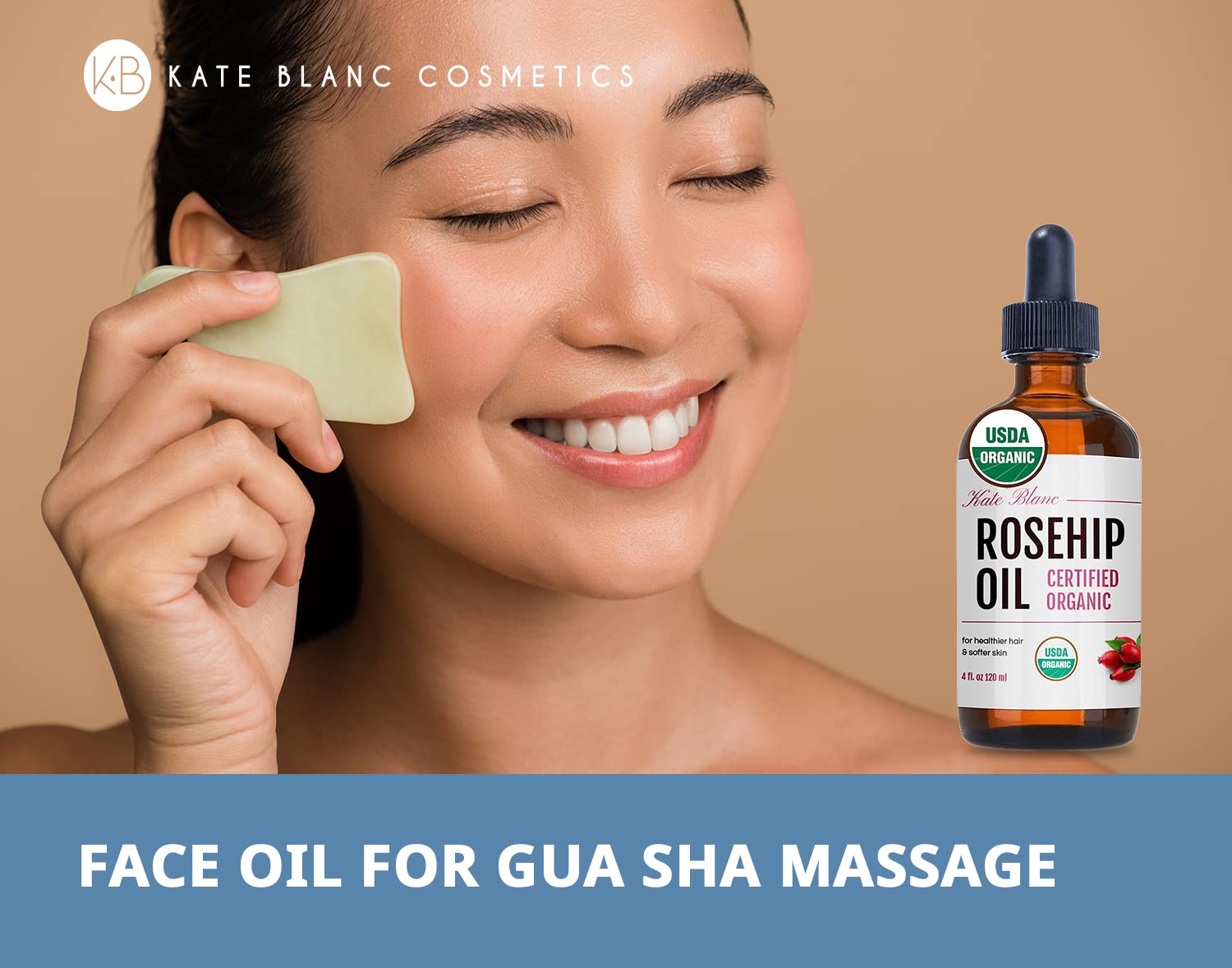 Kate Blanc Rosehip Oil for Face & Skin – Organic Cold-Pressed 4oz | Hydrating Facial Oil