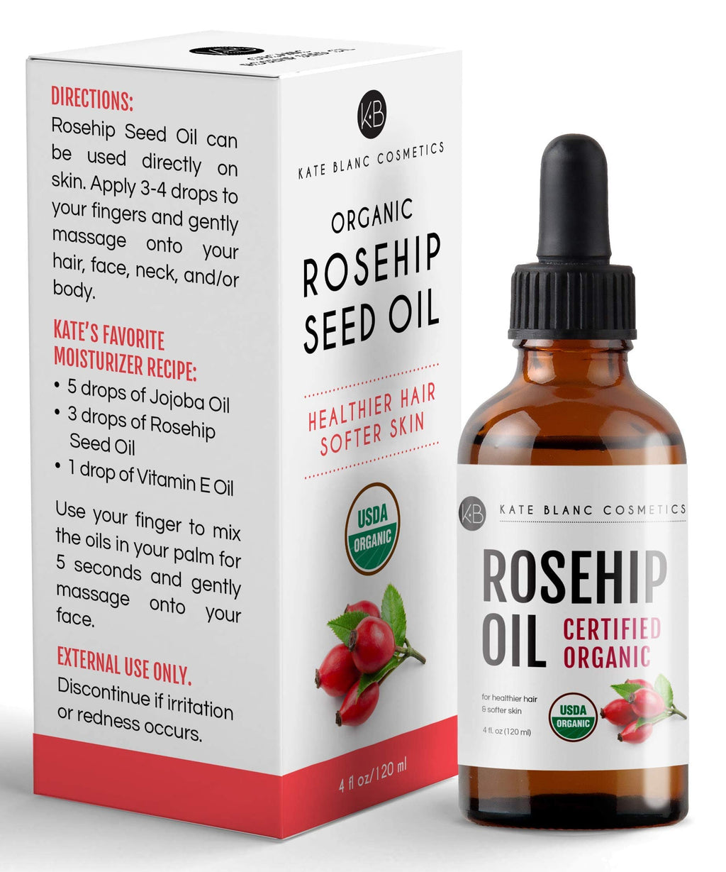Kate Blanc Rosehip Oil for Face & Skin – Organic Cold-Pressed 4oz | Hydrating Facial Oil