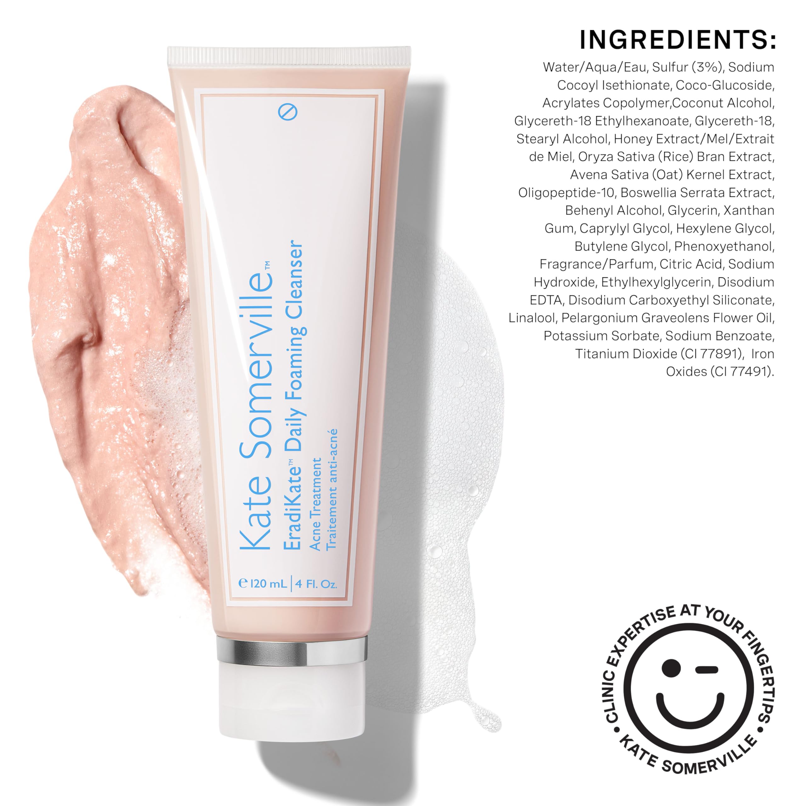 Kate Somerville EradiKate 3% Sulfur Daily Foaming Cleanser – Acne-Prone Skin, Pore Cleansing, 4 oz