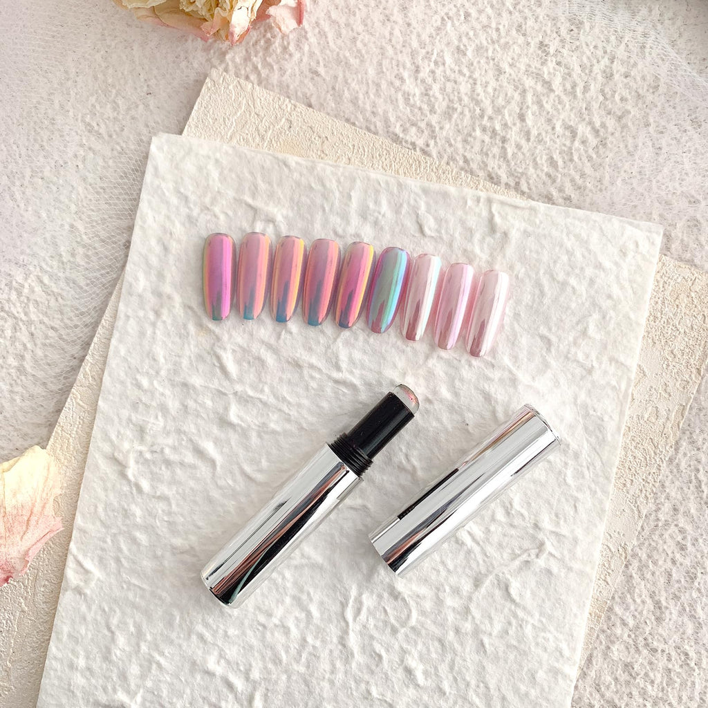 Katfan Holographic Chrome Nail Powder Set — 9 Colors, Aurora & Chameleon Effects, Silicone Brush Included