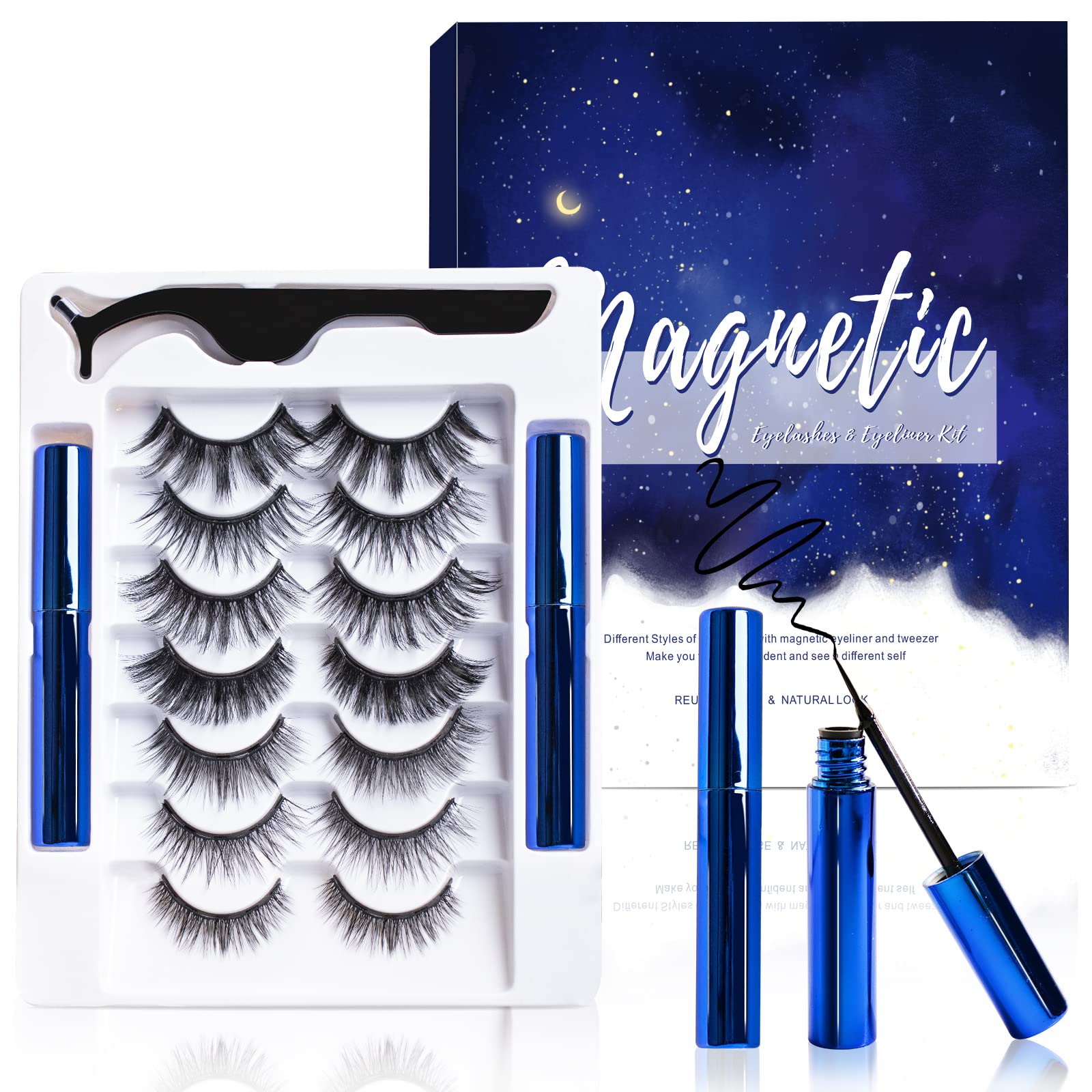 KATGE Magnetic Eyelashes & Eyeliner Kit — 3D Natural Look, No Glue, Reusable (7 Pairs)